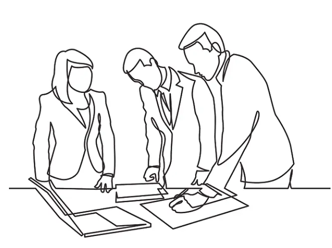 Woman and two men signing papers. Luke Radney Disability insurance claims, Social Security insurance claims Attorney, Dallas Fort Worth area